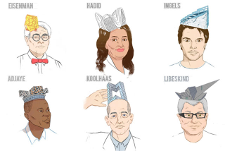 Illustration for article titled Crown or Dunce Cap? Starchitects Wear Their Famous Buildings As Hats